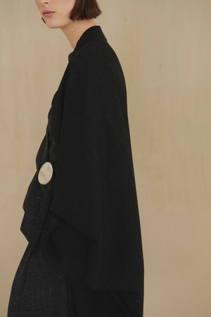 Fabiola, black melange cocoon wool coat