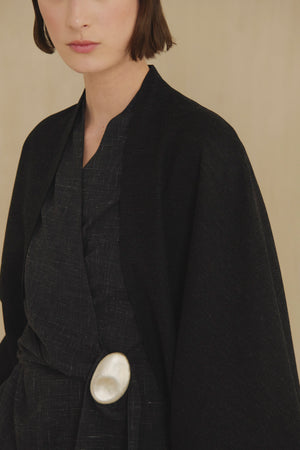 Fabiola, black melange cocoon wool coat