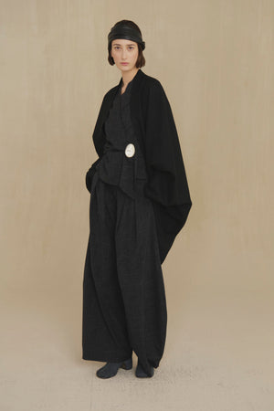 Fabiola, black melange cocoon wool coat