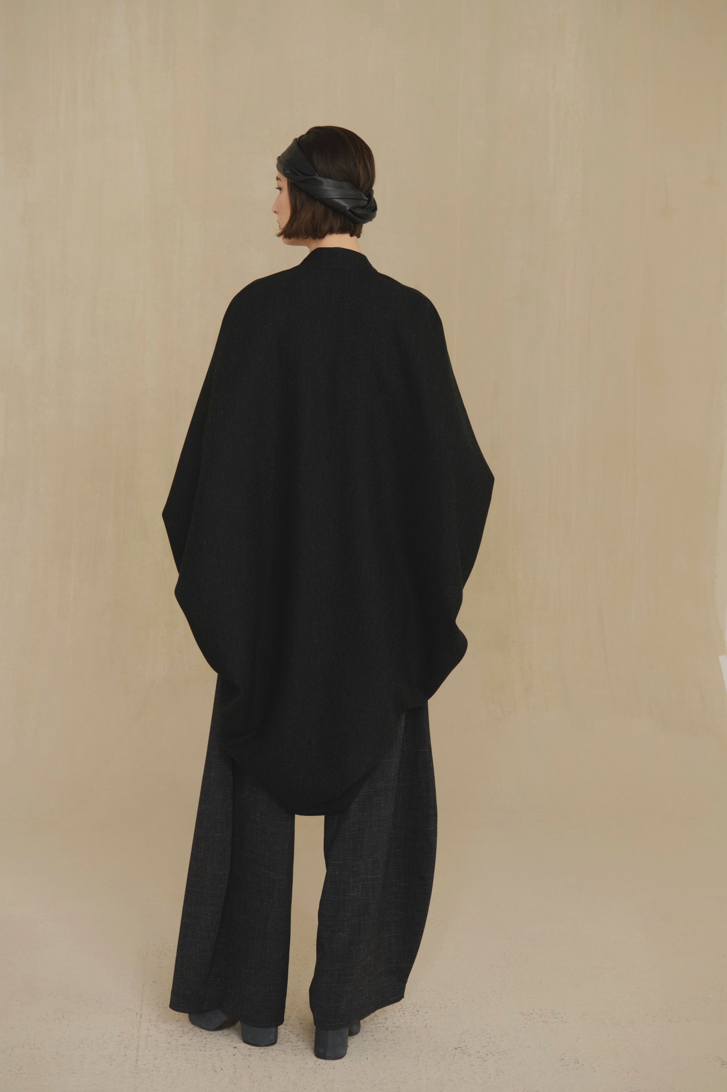 Fabiola, black melange cocoon wool coat