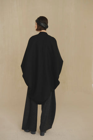 Fabiola, black melange cocoon wool coat