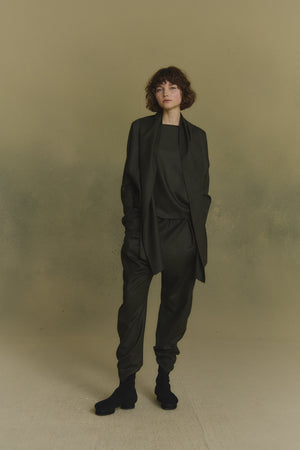 Jackie, dark green virgin wool pants
