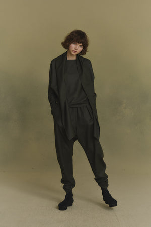 Jackie, dark green virgin wool pants