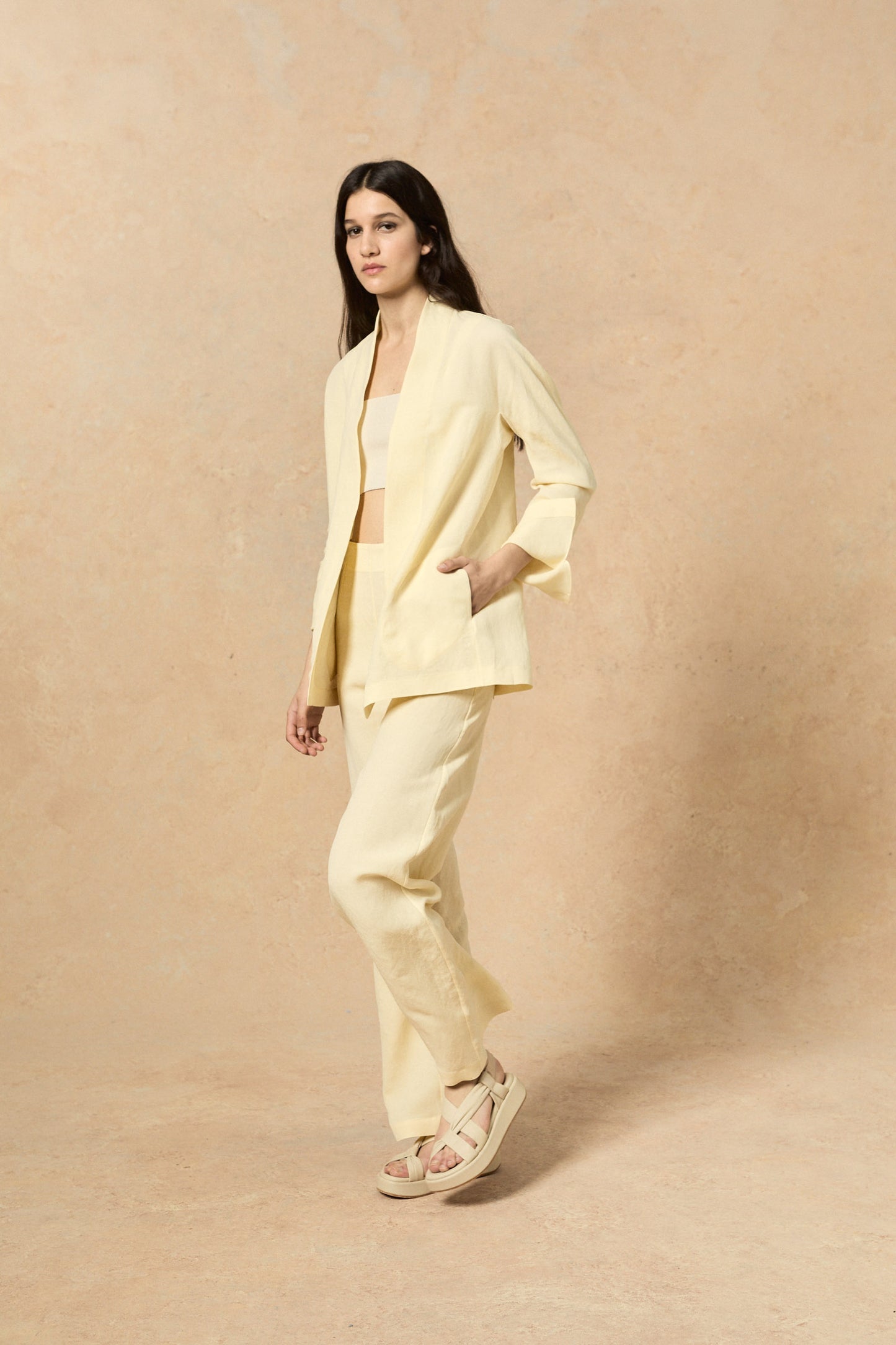 Fania, vanilla linen and viscose jacket