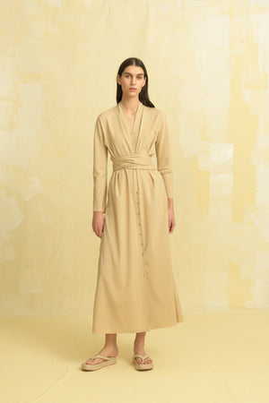Federica, sand silk and virgin wool dress
