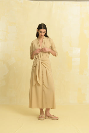 Federica, sand silk and virgin wool dress