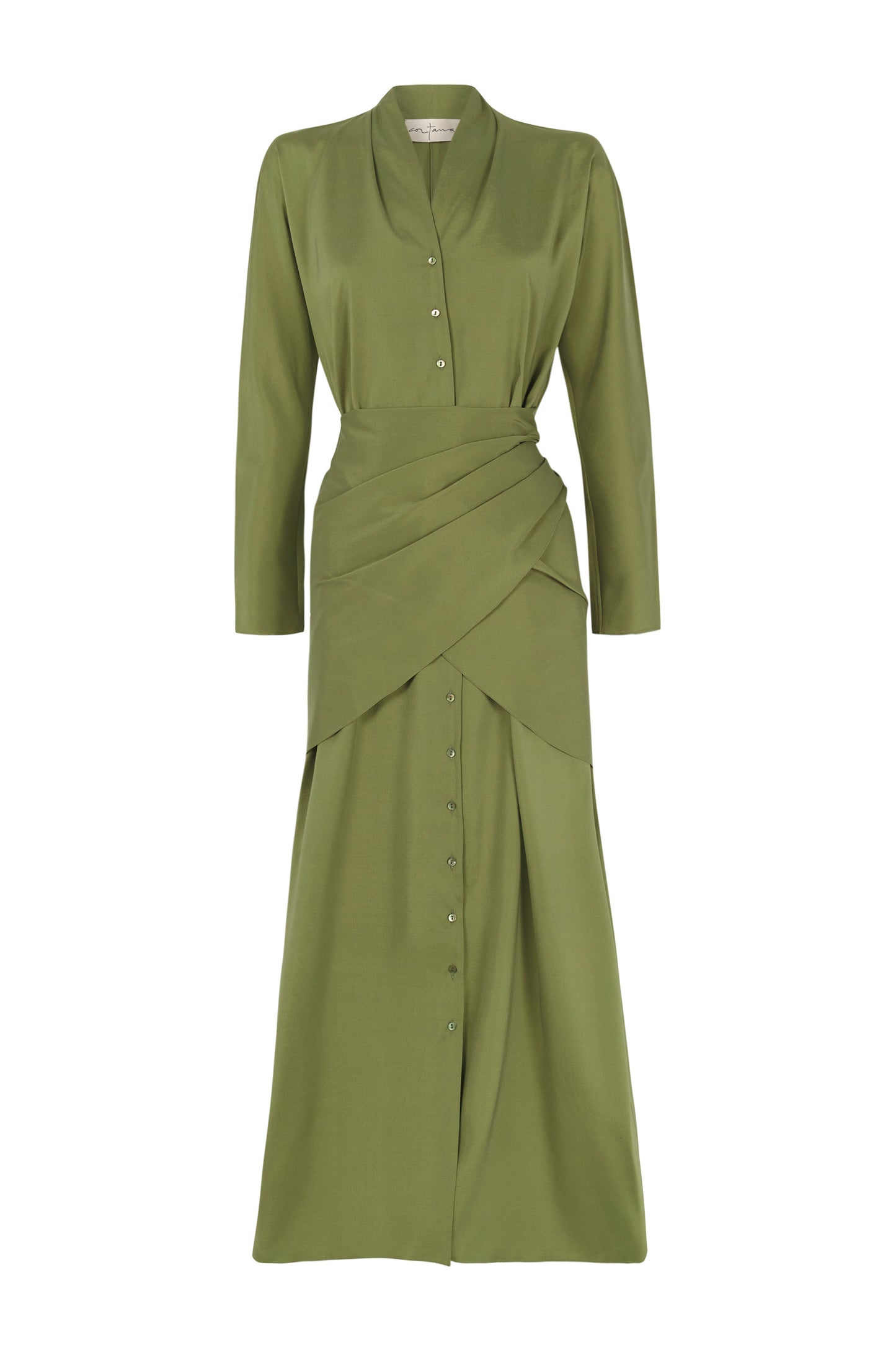 Federica, vestido en seda y lana virgen verde