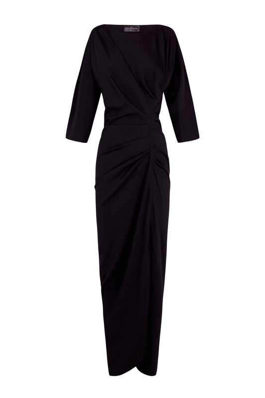 Fedora, black dress in silk and virgin wool