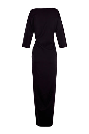 Fedora, black dress in silk and virgin wool