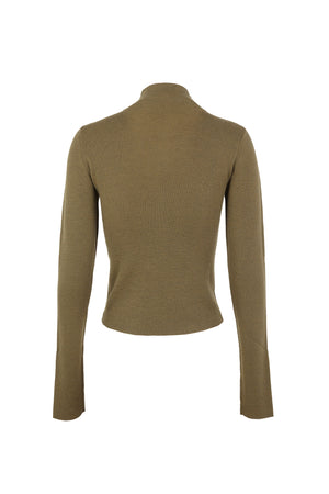 Fio, khaki cashmere knit top