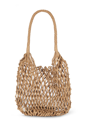 Fishnet, camel leather mesh bag