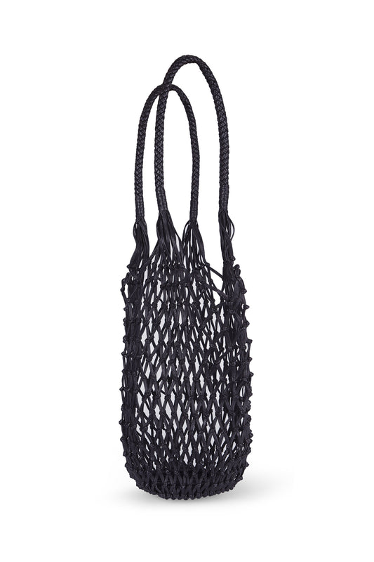 Fishnet, black leather mesh bag