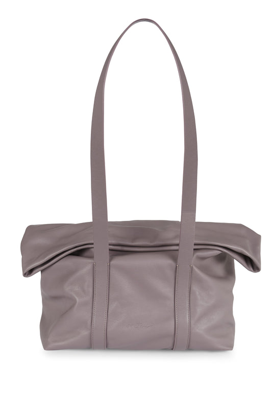 Folded, lavender leather bag