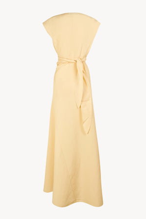 Gaia, vestido de lino y seda beige mares