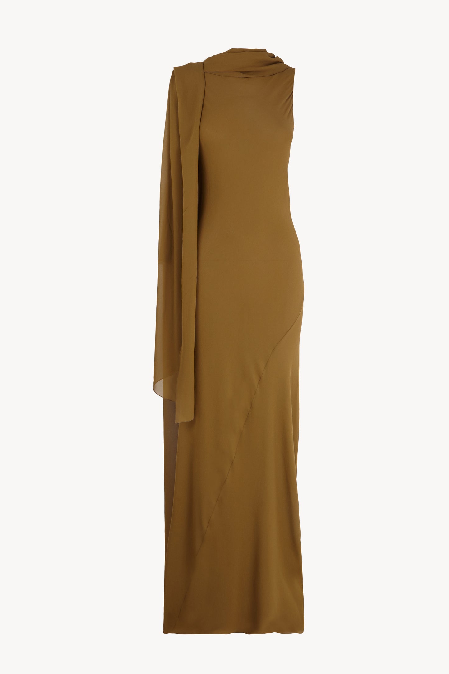 Galea, vestido con capa de seda verde musgo