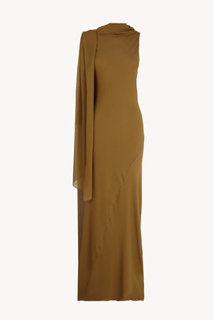 Galea, vestido con capa de seda verde musgo