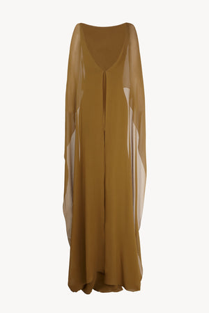 Galea, vestido con capa de seda verde musgo