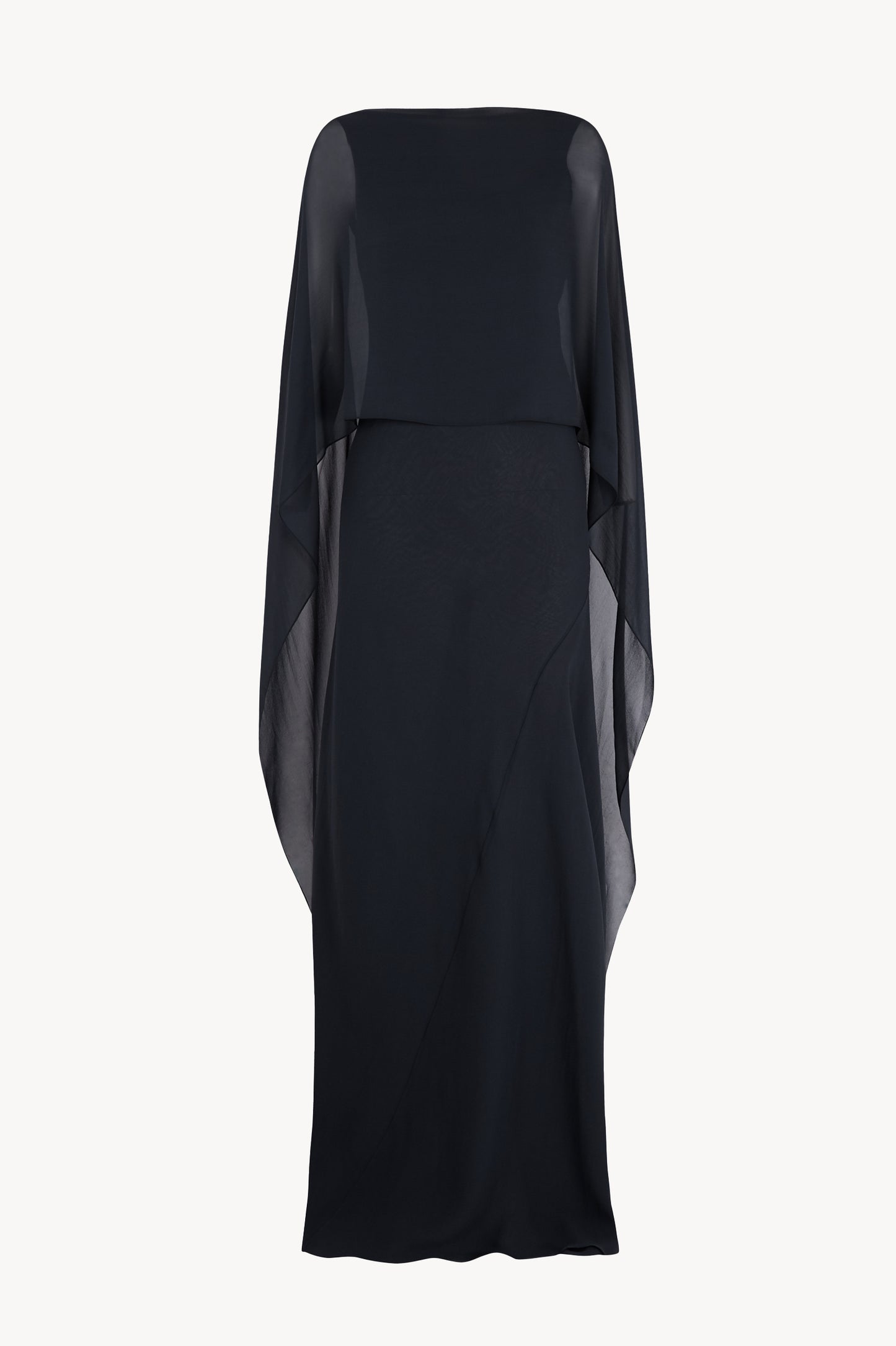 Galea, vestido con capa de seda azul marino oscuro