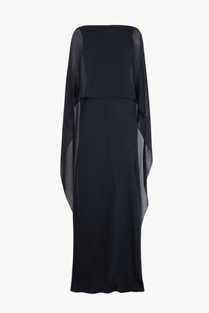 Galea, vestido con capa de seda azul marino oscuro