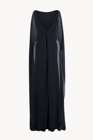 Galea, vestido con capa de seda azul marino oscuro