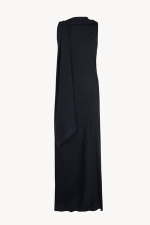 Galea, vestido con capa de seda azul marino oscuro