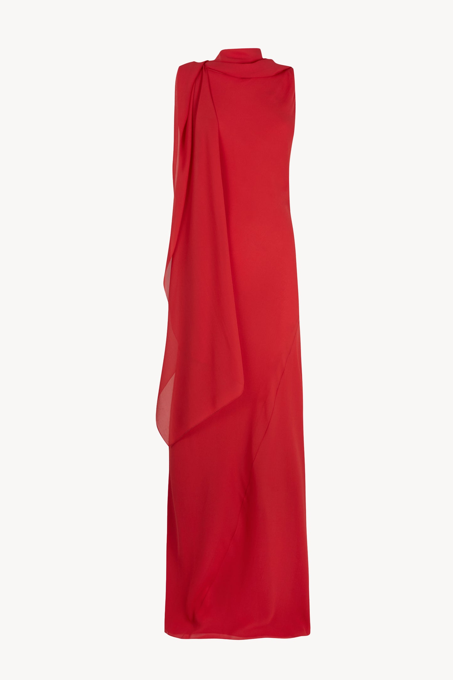 Galea, vestido con capa de seda rojo hibisco