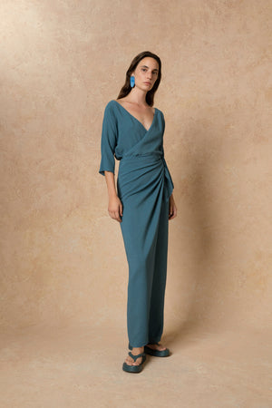 Genara, turquoise silk dress