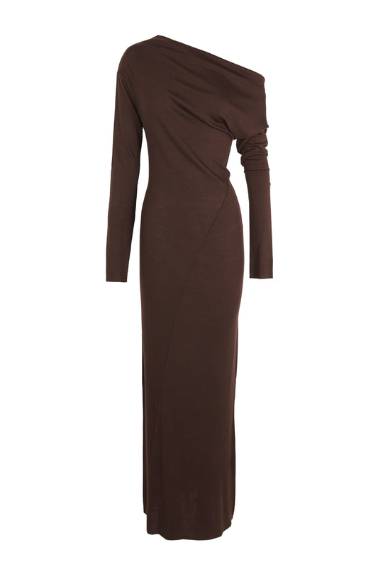 Genie, mahogany virgin wool dress