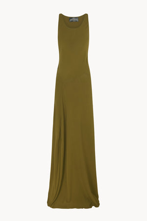 Georgia, long dress in moss green silk