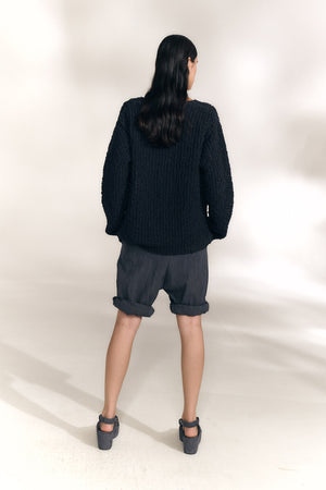 Gina, cardigan oversize de punto de algodon mako blue nero
