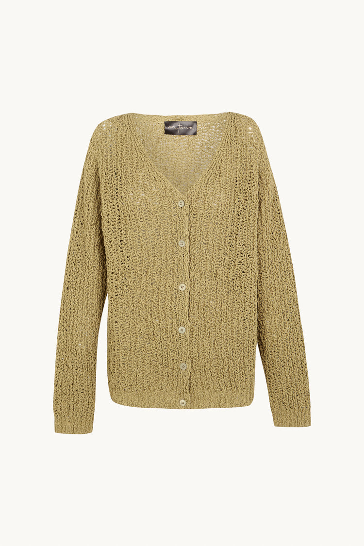 Gina, cardigan oversize de punto de algodon mako kaki claro