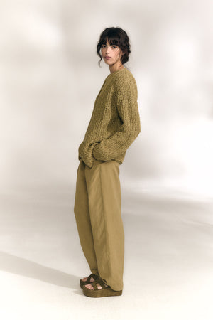 Gina, cardigan oversize de punto de algodon mako kaki claro