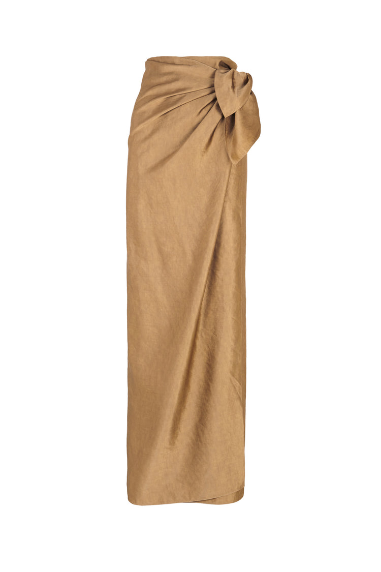 Gloria, cocoa sarong skirt in linen and viscose