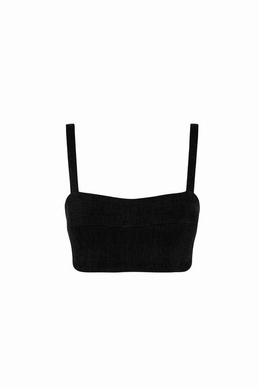 Grow, bustier top in black linen and viscose
