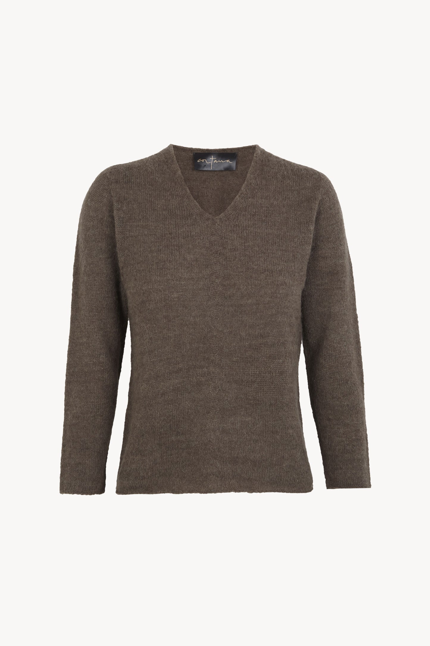 Hana, top en baby alpaca, cachemir y seda topo