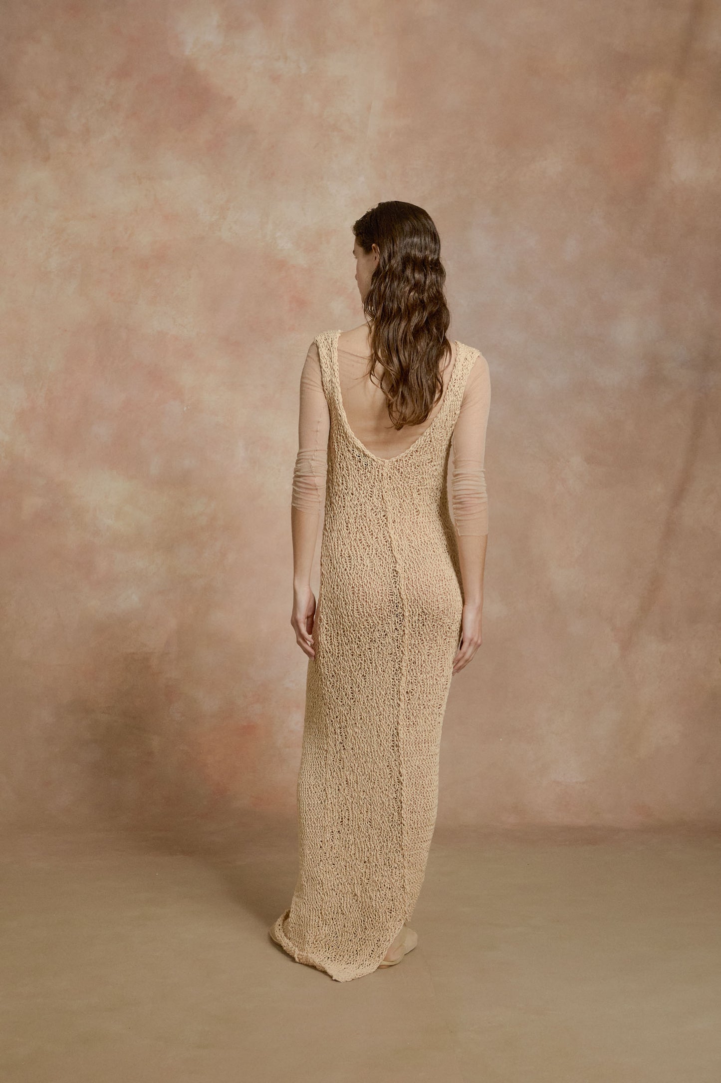 Hanami, long beige cotton knit dress