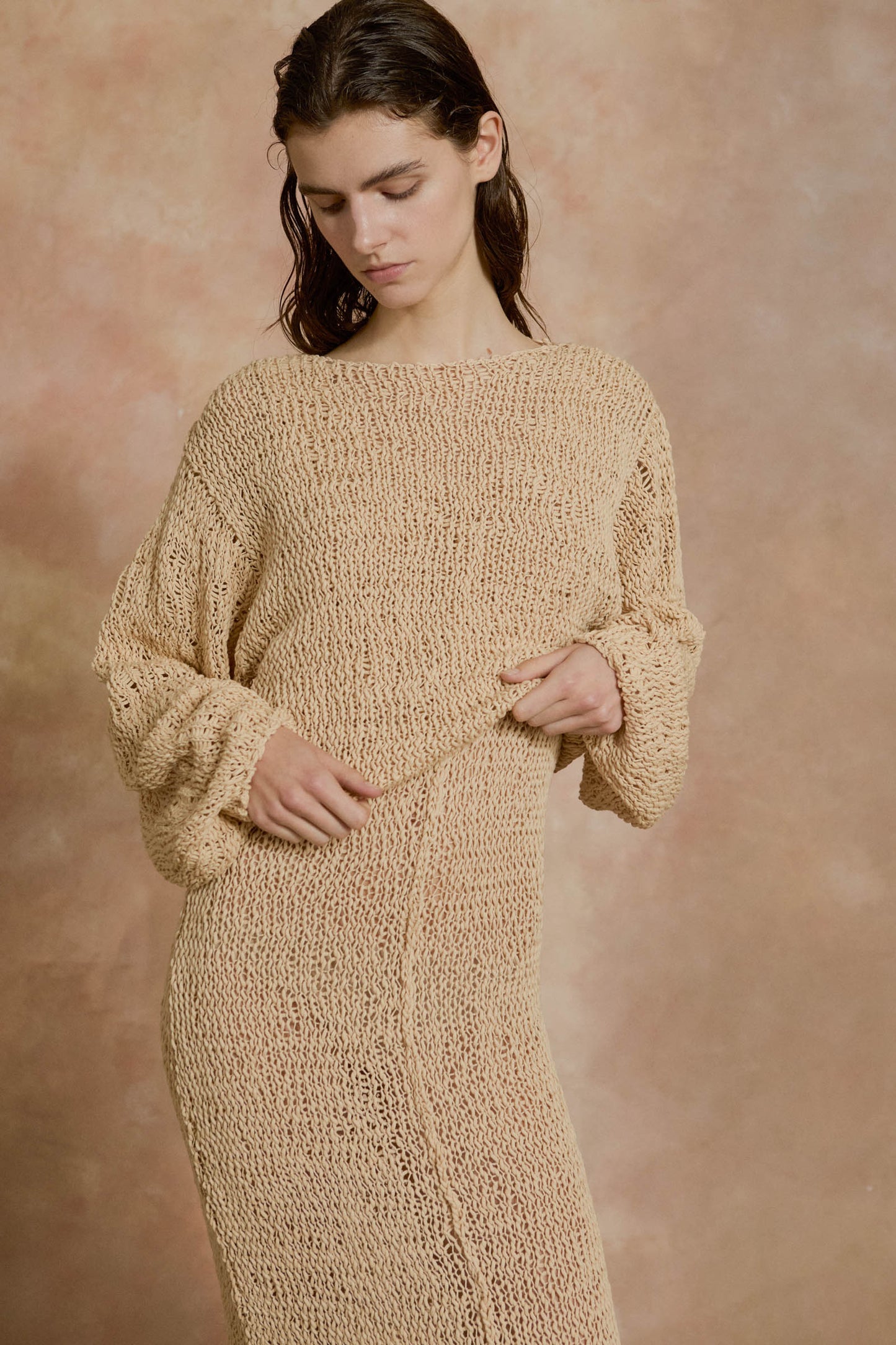 Hanami, beige cotton knit sweater