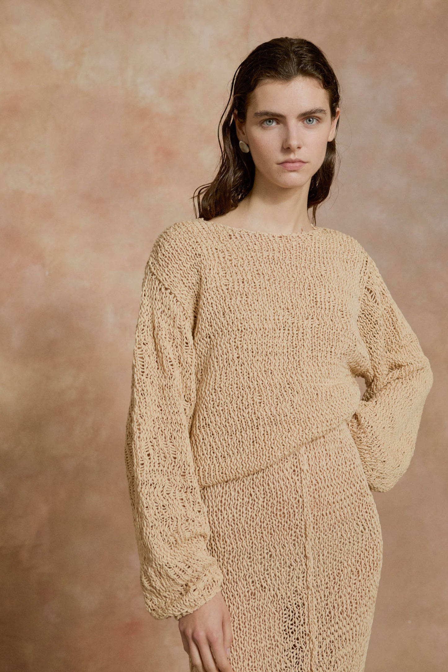 Hanami, beige cotton knit sweater