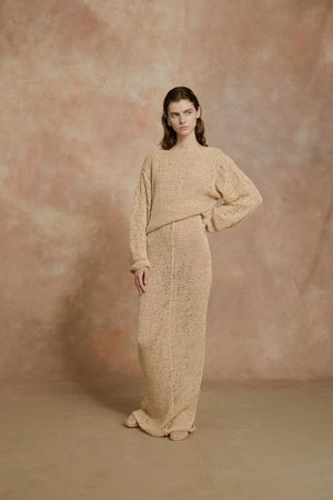 Hanami, beige cotton knit sweater