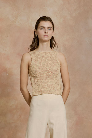 Hanami, beige cotton knit top