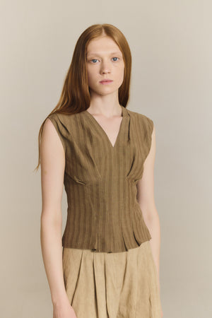 Ida, brown striped linen and silk top