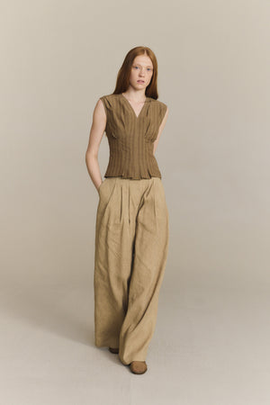Ida, brown striped linen and silk top