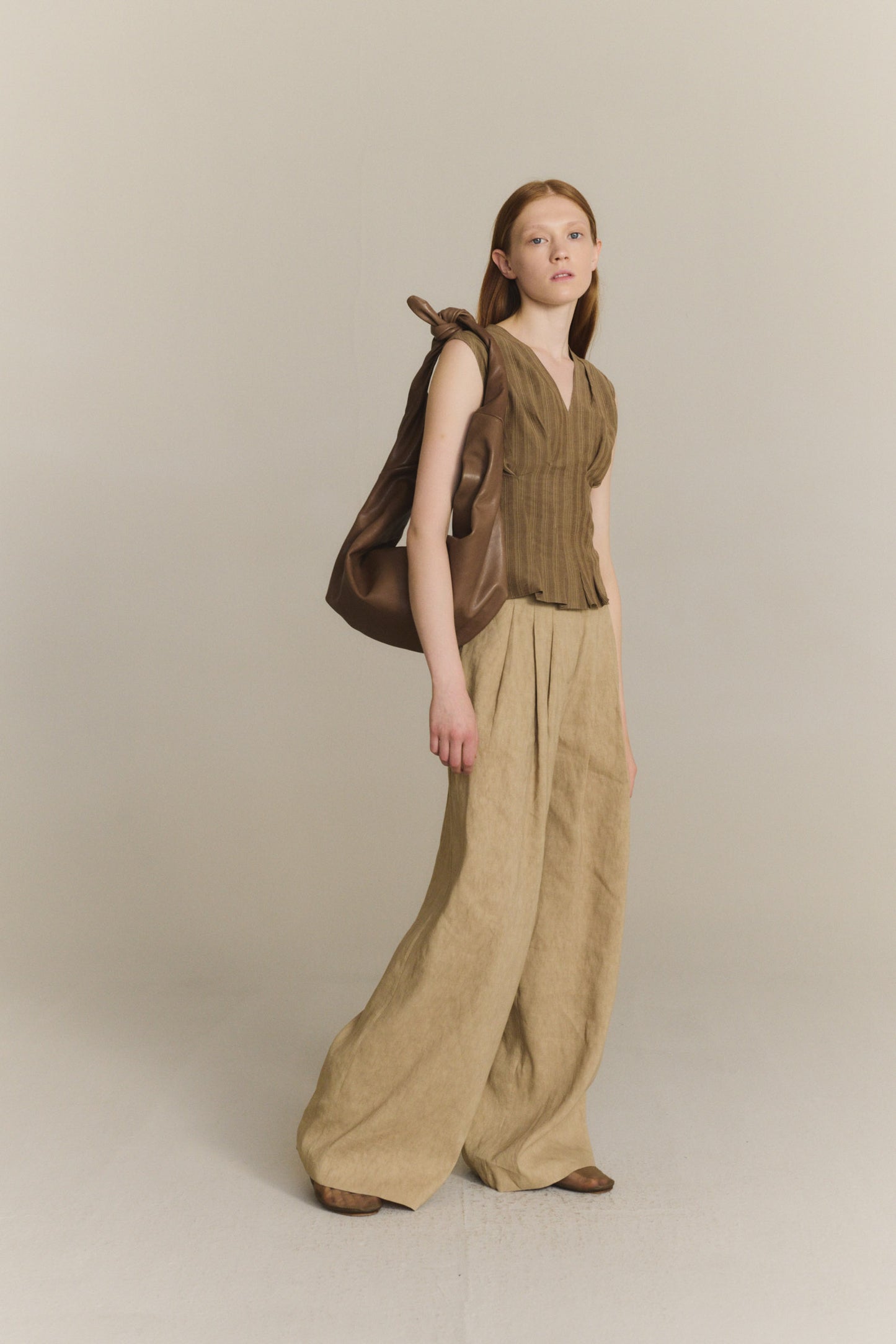 Ida, brown striped linen and silk top