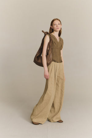 Ida, brown striped linen and silk top