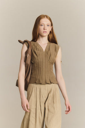 Ida, brown striped linen and silk top