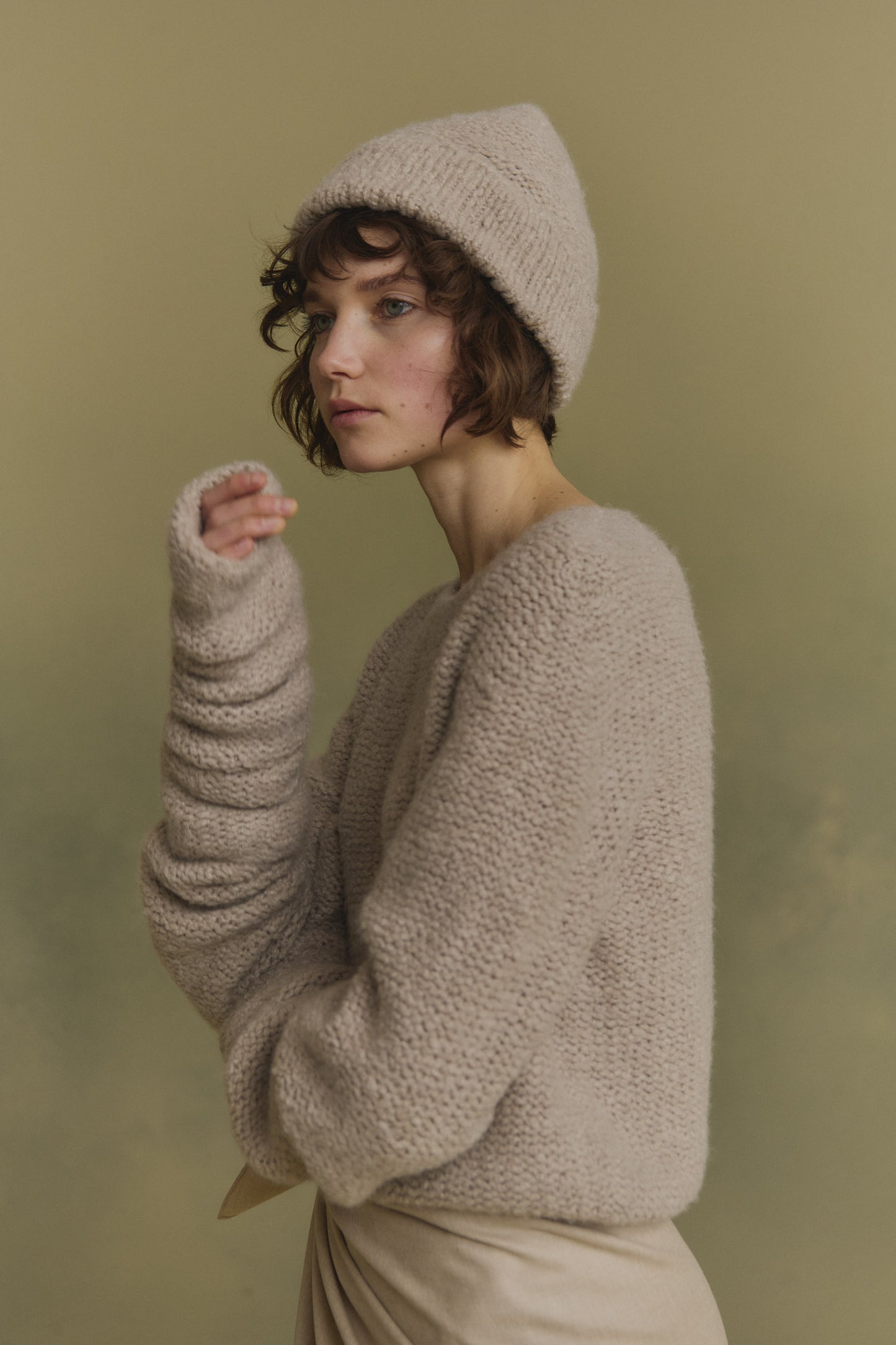 Igloo, beige cashmere and silk beanie