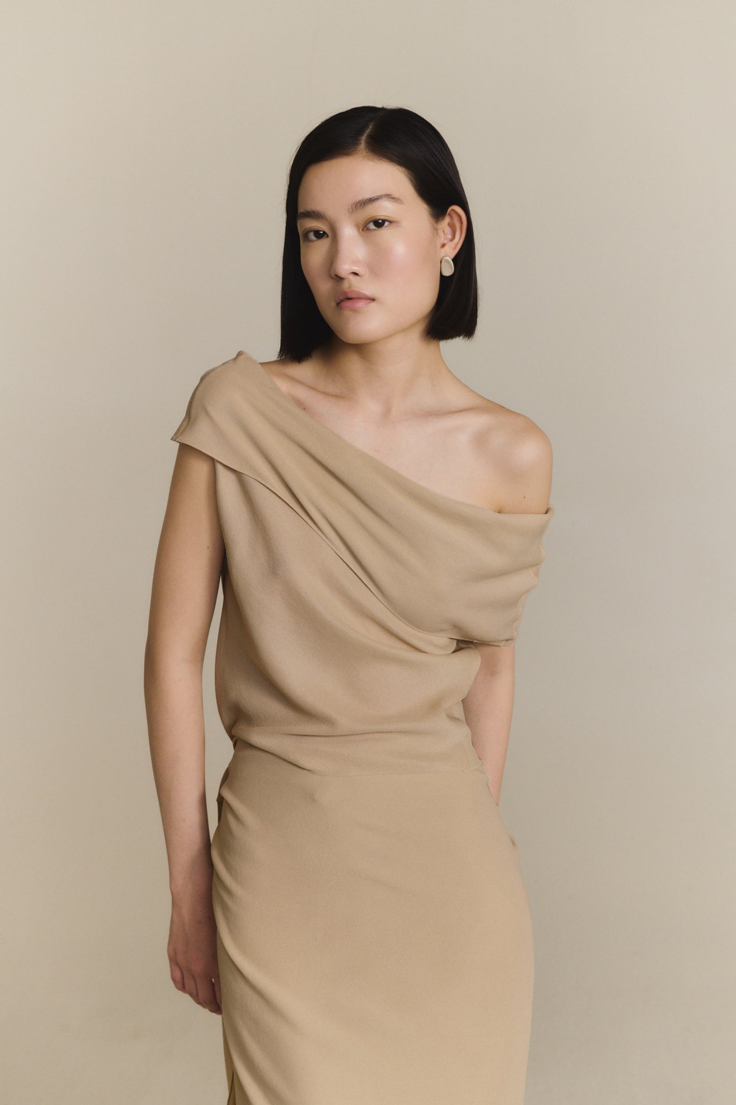Ilia, beige silk top