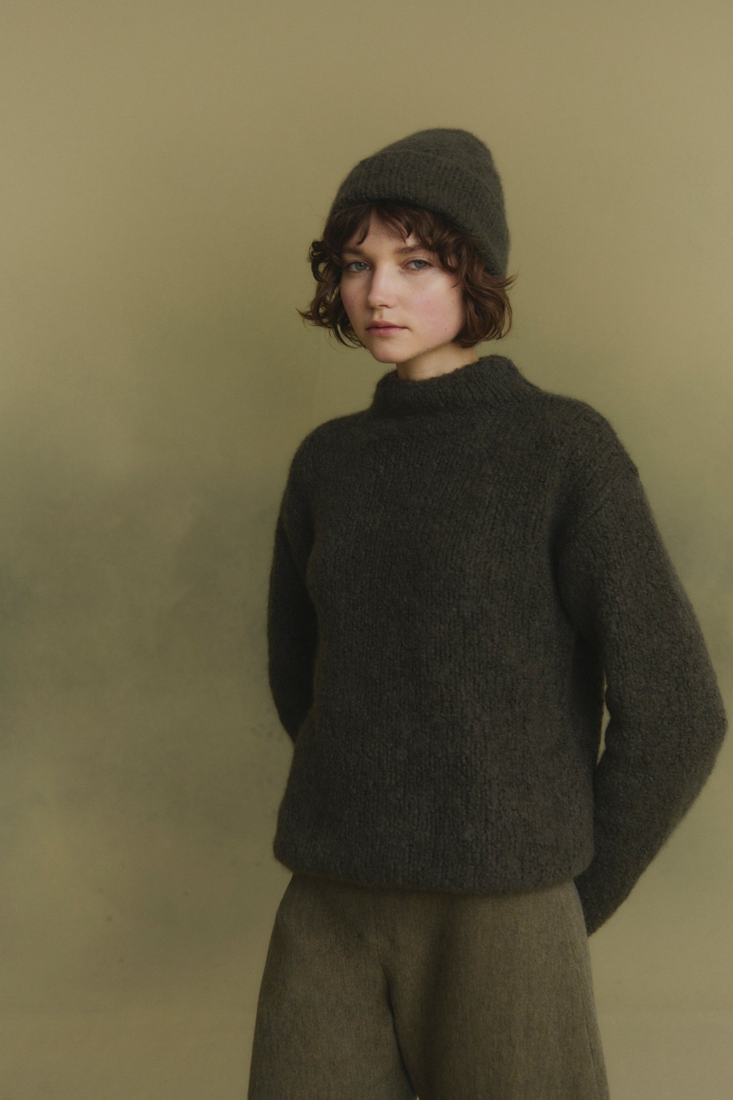 Igloo, gorro de punto cachemir y seda azul y marron