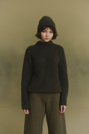 Igloo, dark green cashmere and silk beanie