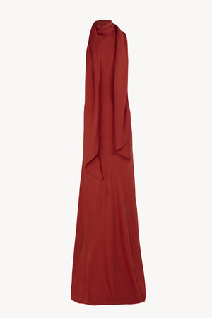 Irena, vestido halter de crepe de seda rojo carmin